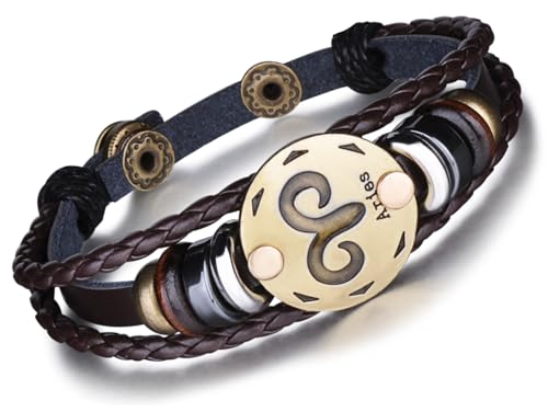 Unendlich U Juego de Pulseras Hombre de Cuero Pulsera 12 Constelaciones Pulsera...