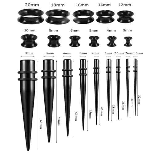 Huacan Dehnstäbe 1-10mm Silikon Tunnel Set 3mm 4mm 5mm 6mm 8mm 10mm 12mm 14mm 16mm 18mm 20mm Tunnels Acryl Dehnset 40 Stück Ohr Plug Expander für Frauen Damen Herren