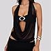 Women Sexy Cowl Neck Backless Top Y2k Plunge Halter Draped Front Open Back Hardware Ruched Vest Nightout Party Clubwear Black