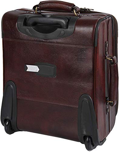Image of HAINE Genuine Leather Overnighter Travel Trolley Cabin Luggage Bag, Brown