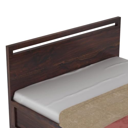 Image of Wooden Queen Size Hydraulic Bed for Bedroom | Solid Sheesham Wood Double Bed Cot Bed with Storage | Walnut Finish