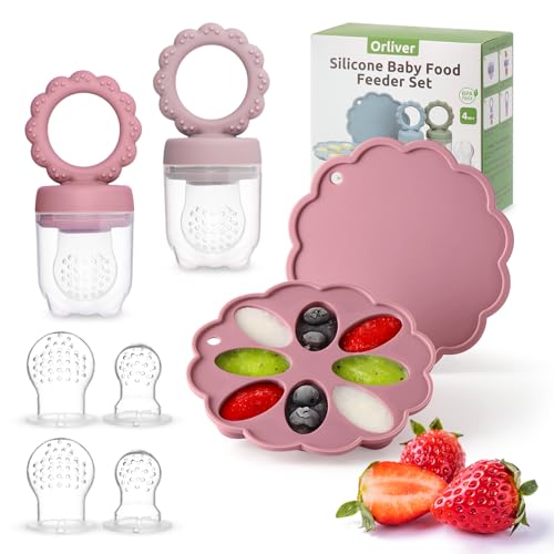 Image of Silicone Baby Fruit Food Feeder & Breastmilk Popsicle Molds Set, Baby Food Freezer Tray for Cooling Teething Relief, Baby Food Feeder for Safe Infant Self Feeding, Includes 6 Extra Food Pacifier