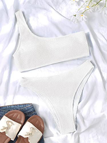 YIMISAN Womens Bikini Sets One Shoulder Top with Low Waisted Tankini Two Piece Bathing Suit White - Image 6