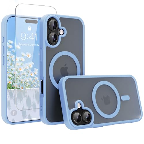 Image of Magnetic for iPhone 17 Phone Case, [Compatible with MagSafe], Screen Protector X1, [Military Grade Drop Protection],Matte Finish,Slim,Shockproof,Protective (Light Blue, iPhone 17)