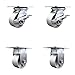 Heavy Duty Large Top Plate Semi Steel Cast Iron Swivel Caster w/Main. Free Bearings Set of 4 w/4" x 2" Silver Wheels - Includes 2 Swivel with Brakes & 2 Rigid-4000lbs Total Cpty - Service Caster Brand
