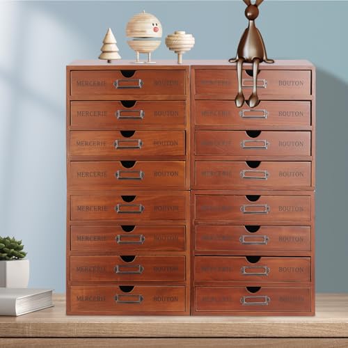 Tiroirs d'apothicaires vintage pour organisateur de bureau, plateau de table en bois, armoire catalogue, rangement pour bijoux, 4 mini commodes de bureau avec 16 tiroirs pour bureau à domicile