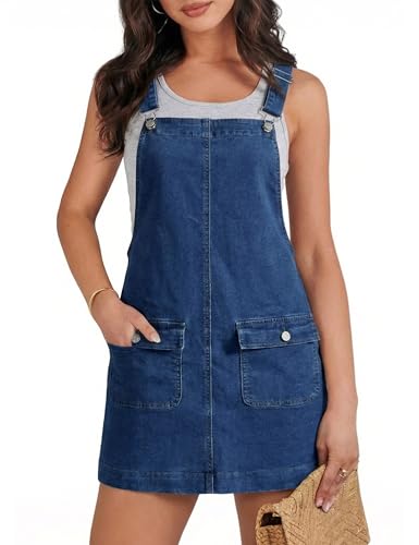 BISUAL Denim Overall Dress for Women Adjustable Strap Flap Pockets Jean Overalls Dress Sleeveless Casual Summer Jumper