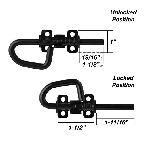 Loop Style Spring Locking Barrel Bolts Door Latch Hardware For Sheds, Gates, Barn Doors, Wooden Window, Chicken Coops Black - 1 Pair Includes 8 Screws #TOP1