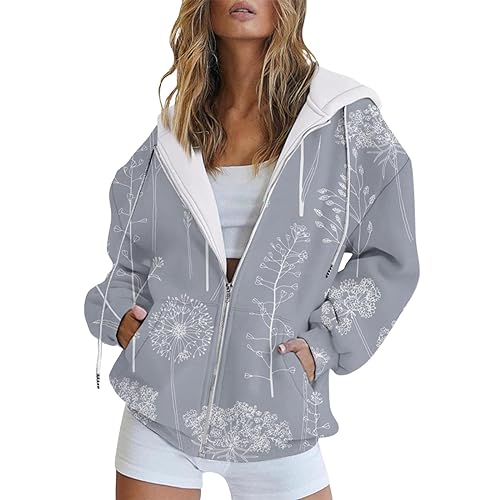 Sweat à capuche avec imprimé fleur vertical veste décontractée zippée élégante