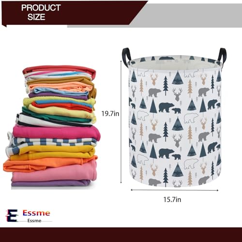 Image of ESSME Kids Laundry Basket,Bear Hamper Collapsible Canvas Waterproof Storage Bin forBoys, Woodland Hamper,Gift Baskets(Bear)