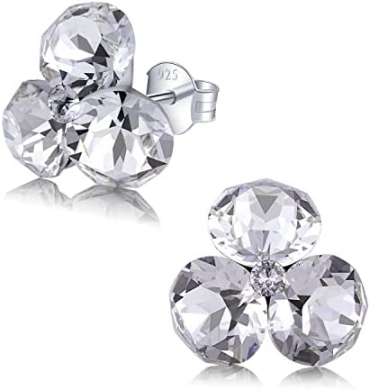Chic Bijoux Stud Earrings for Women  Made with 4 Austrian Crystals and 925 Sterling Silver  Gift for Mum, Pink/Blue/Purple/Green/Clear