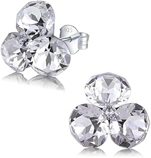 Chic Bijoux Stud Earrings for Women  Made with 4 Austrian Crystals and 925 Sterling Silver  Gift for Mum, Pink/Blue/Purple/Green/Clear