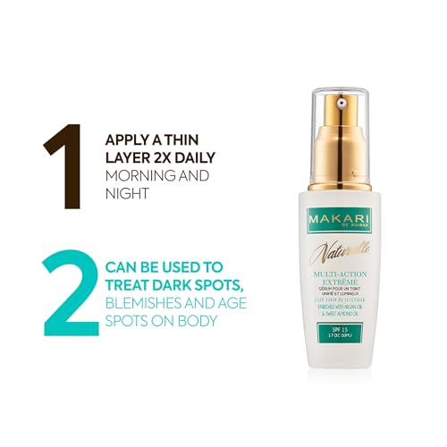 Makari Naturalle Multi-Action Extreme Brightening Serum (1.7 oz) | Brightening-Inspired Serum for Uneven Areas | Moisturizing Formula for Dry & Irritated Skin with Argan Oil & SPF15