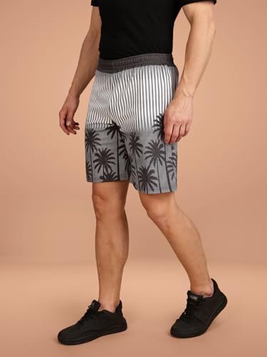Image of BULLMER Regular Fit Cotton Blend Summer Shorts for Men - Pack of 1 | Printed Shorts for Men Grey