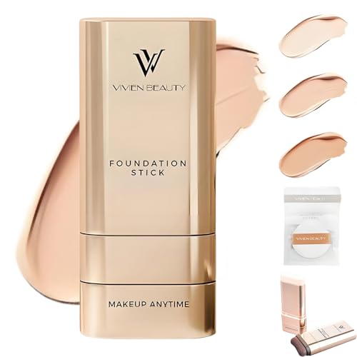 Vivien Beauty Foundation Stick, Vivien Beauty 2 in 1 Foundation Stick with Brush, Multi-use Double Head Foundations Make up Sticks, Longwear Natural Finish for All Skin Types (2 Natural Color)