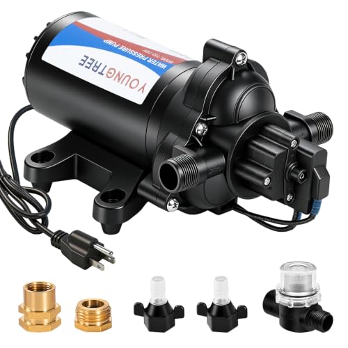 Image of YOUNGTREE RV Water Pressure Diaphragm Pump 110V 4.0GPM 50PSI On Demand Fresh Water Transfer Pump 110Volt AC with Garden Hose Adapters for Irrigation Home Pool Draining Sprinkler