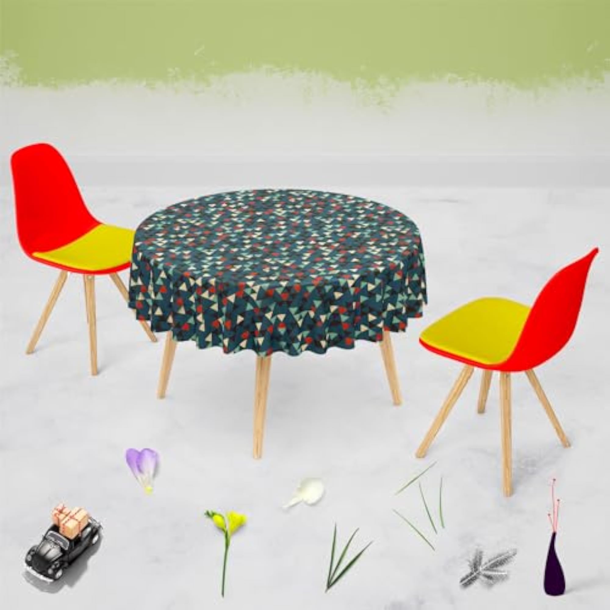 Dark Triangles Cotton Canvas Table Cloth Cover for Dining & Center Table
