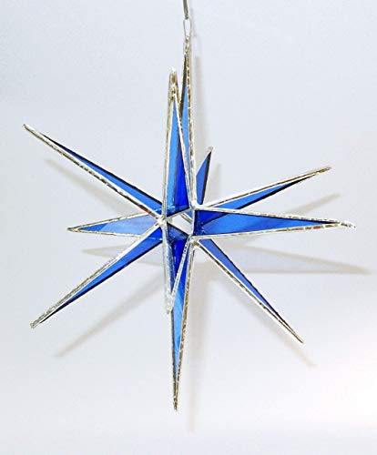 Blue Giant Moravian handmade Star, Tree Topper, rare handmade German glass