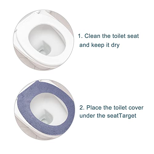VOCOSTE 2 Stück dehnbarer, dicker WC-Sitzbezug mit Deckel, Badezimmer-Wärmer, weiches WC-Sitzkissen, waschbar, wiederverwendbar, Blau / Grau – Bild 6
