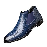 ENOEGMSD Leather Print Chelsea Boots Elastic Band Business Slip On Ankle Boots Fashion Classic Pull On Business Work Party Chukka Boots for Mens Dress Boots (Blue,10)