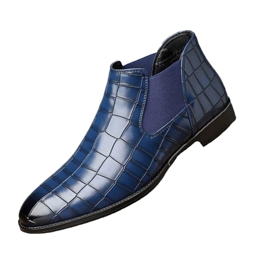 Leather Print Chelsea Boots Elastic Band Business Slip On Ankle Boots Fashion Classic Pull On Business Work Party Chukka Boots for Mens Dress Boots (Blue,8.5)