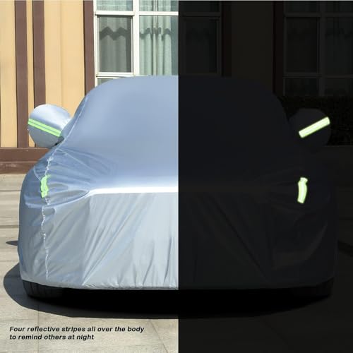 Image of Tecoom Hard Shell Car Cover Oxford Fabric Waterproof UV-Proof Windproof with Door Zipper Design, All Weather Indoor Outdoor Fit for Sedan 201-210 Inches
