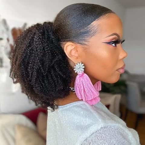 Afro Kinky Curly Drawstring Pontail Human Hair For Black Women,4C Natural Curly Drawstring Ponytail Extension,10A Brazilian Virgin Afro Puff Human Hair Ponytail (8 Inch) Cover