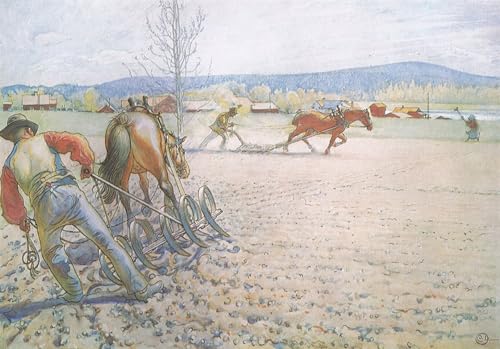 Affiche Carl Larsson tableau les deux hommes avec leurs herses déco salon 60x90cm