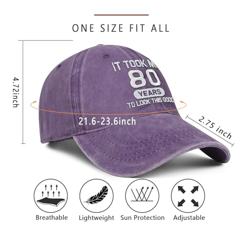 Image of 80th Birthday Gifts 80 Year Old Gifts Ideas for Men Women It Took Me 80 Years to Look This Good Hat Washed Cotton Hat