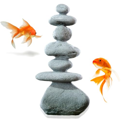 livelyfish Rock Aquarium Decorations Stacking Stones Betta Fish Tank Accessories Handmade Zen Ornaments Japanese Garden Bonsai Figurines Decorations(M, A)