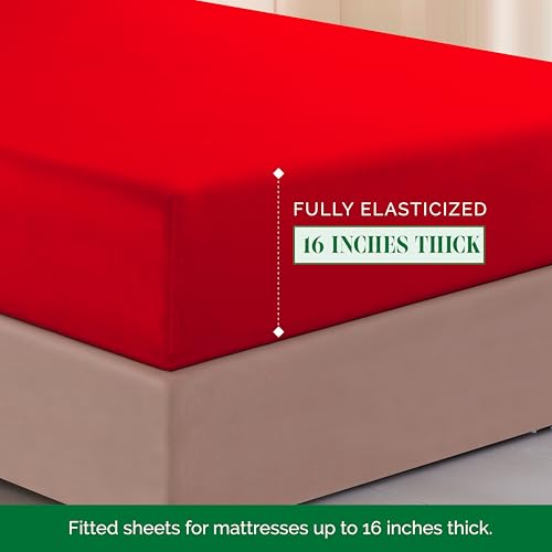 Image of Elegant Comfort Luxurious 1500 Premium Hotel Quality Microfiber Three Line Embroidered Softest 4-Piece Bed Sheet Set, Wrinkle and Fade Resistant, Twin /Twin XL, Red