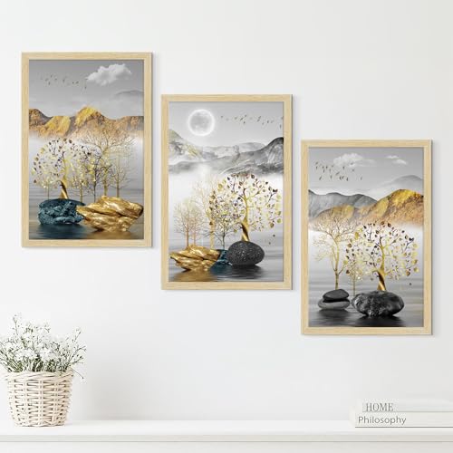 Image of ArtX Paper Modern Art Wall Painting For Living Room Decoration Big Size, Tree of Life Framed Painting for Wall Decoration, Wall Decor For Bedroom, Multicolor, 12x18 inches, Set Of 3