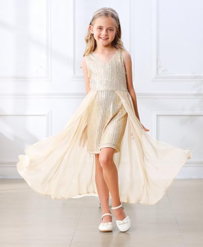 Girls Sequin Dress Kids Elegant Sleeveless Sparkly Dress Fancy Birthday Party Pageant Dresses 6-13Y2