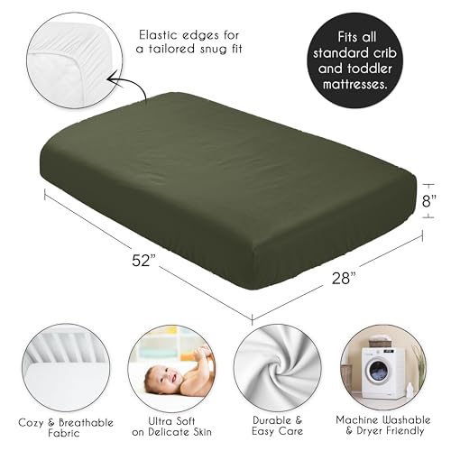 Image of Sweet Jojo Designs Fitted Baby Crib Sheets (Solid Dark Green) for Boys, Infant Nursery, Toddler Room - Standard Size (Hunter, Forest, Olive for The Rustic, Country, Woodland Camo Deer Collection)