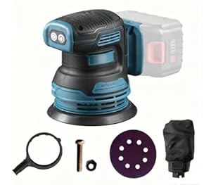 Akku-Exzenterschleifer kompatibel mit Makita 18V Akku, 125 mm Exzenterschleifer mit 3 Leistungsstufe, 21PCS Schleifpapier, Bürstenlosen Motor, zum Schleifen Wachsen Polieren (ohne Akku)