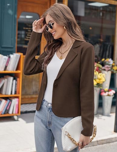 Image of GRACE KARIN Women Sweater Blazer Casual Work Croppped Cardigan Lightweight Button Front Short Knit Blazer Jacket S-XXL