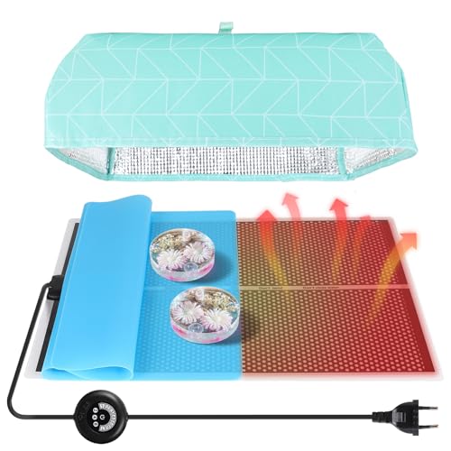 efuturetime 28 × 42 cm Estera Calefactora de Resina con Temporizador 20W, 7 Niveles de Temperatura Ajustables, para Resina Epoxi Curado Rápido y Eliminación de Burbujas