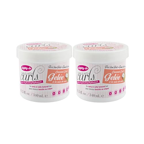 Dippity-Do Girls With Curls Ultra-Hydrating Flexi-Firm Hold Coconut Curl Gelee Duo Coconut Scented Hair Gel Curly Hair Products For Hydration Frizz Control Coily Wavy Curled Hair 2 Piece Set
