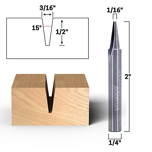 Image of YONICO Router Carving Bits CNC Engraving Solid Carbide V Groove 15 Degree 1 /16-Inch Flat Point 1 /4-Inch Shank 14105q