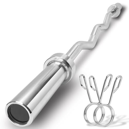 Yes4All Olympic EZ Curl Barbell, 47″ Curl Bar 2″ Diameter With Spring Collars For Weight Training