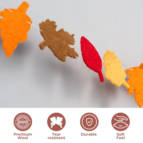 Image of Folkulture Fall Garland - 72 Inch | Fall Leaf Garland for Fall Decorations for Home, Mantle, Pottery Barn Decor | Cute, Premium Wool, Pre Strung Autumn Leaves Felt Garland for Wall Decor, Thanksgiving