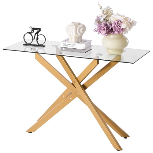 VEVOR Table Basse en Verre, Bout de Canapé Rectangulaire Moderne avec Plateau en Verre Trempé et Pieds Croisés en Fer, Table d'Appoint avec Patins...