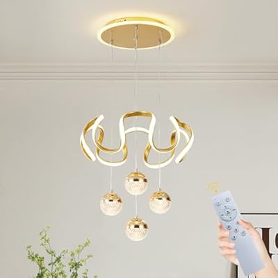 BCGMYLN Modern Gold LED Chandeliers, Dimmable LED Pendnat Light Fixture for Kitchen Island Over Table Adjustable Height Modern Chandeliers for Dining Room Kitchen Island Living Room Bedroom