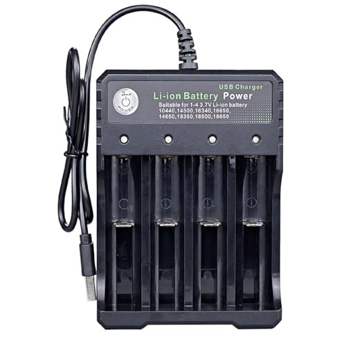 18650 Battery Charger 4 Slots,Universal Rechargeable Li-ion Battery Charger for 3.7V Rechargeable Battery 18650 18350 17670 17500 16340(RCR123) 14500, Ni-MH Ni-CD AA AAA Batteries(No Battery)