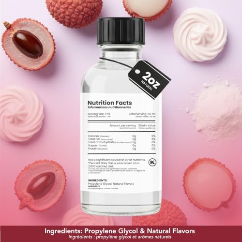 Image of Dolce Flav Natural Lychee Extract - 2 Ounce Water-Soluble Kosher, Sugar-Free, Concentrated Exotic Lychee Flavoring for Beverages, Desserts & Baking, Includes Measured Dropper