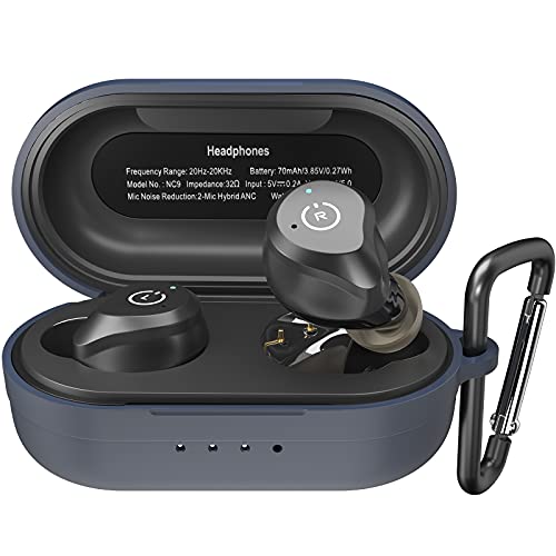 TOZO NC9 Funda Protectora de Silicona a Prueba de Golpes, Impermeable, Suave, Textura Mate para Auriculares TOZO NC9 con LED Frontal Visible y Llavero Azul Cover