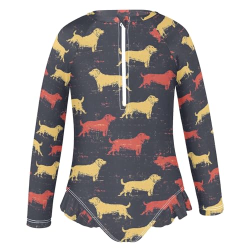 ALAZA Retro Puppy Dog Vintage Girls One Piece Swimsuit Long Sleeve Rash Guard Swimsuits UV 50+ Swimwear Zipper2