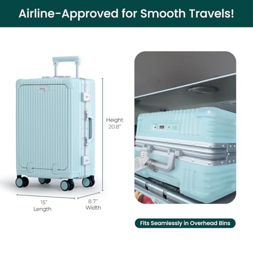 NOBL Travel Carry On Luggage, Noble Zipperless Aluminum Frame PC Hard Shell Suitcase, 20.8"x15"x8.7" Airline Approved, 360° Spinner Wheels, TSA Locks, USB Charging Port, Cup & Phone Holder - Baby Blue4