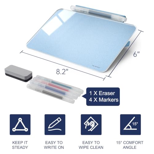 Image of TSJ OFFICE Small Desktop Whiteboard - Glass Dry Erase Board 8 X 6 Inches Tabletop Easel Whiteboard with Stand, Desk Board Buddy for Artist, Teacher and Student - Blue & Gold