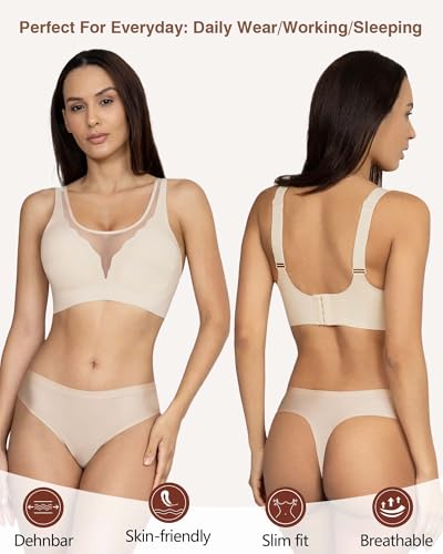 Image of Womens Wireless Bra No Underwire Seamless Push Up Bra Comfort Full Coverage Padded Soft Vneck Everyday Bralette